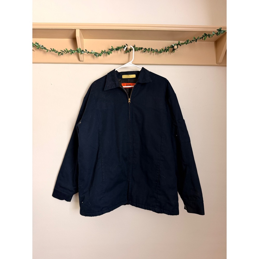 Cintas Mens Navy Blue Quilted Lined Work Jacket Large Full Zip Uniform Coat